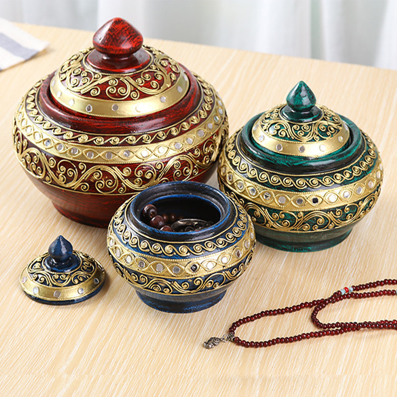 泰国进口实木首饰盒 创意家居复古储物盒子东南亚风格收纳盒