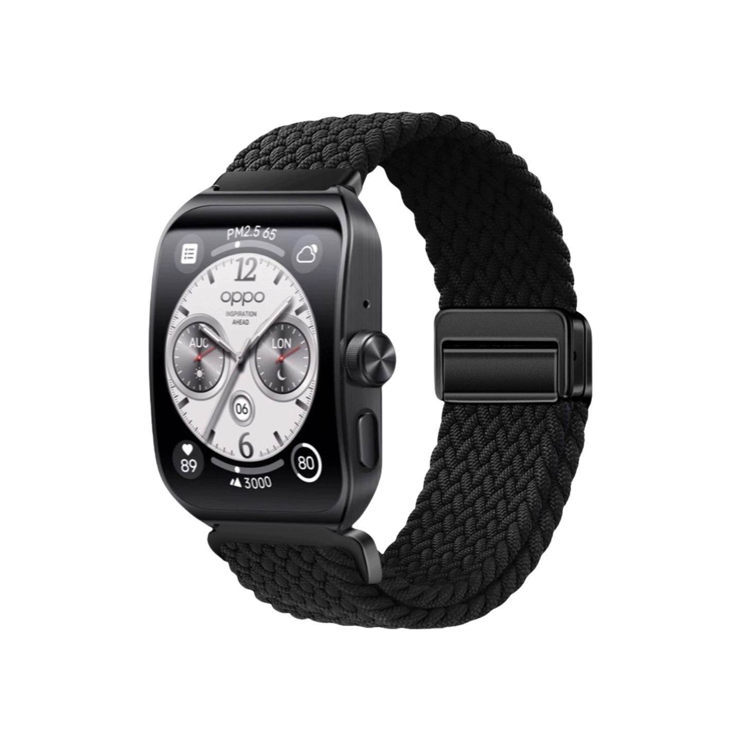 Correa de reloj deportiva trenzada de nailon con hebilla magnética de cuatro puntos y anilla metálica, compatible con las series Huawei, Samsung y Garmin.