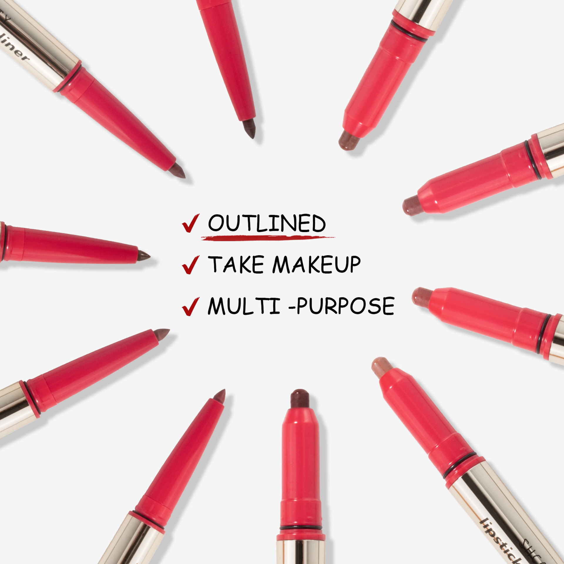 SHCOETY Double-headed red Lip liner pen, two-in-one multi-color matte long-lasting lip filling without fading, cross-border outlining pen undefined