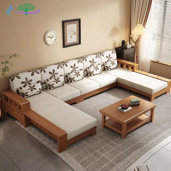 New Chinese-Style Solid Wood Sofa, L-Shaped, Comfortable and Elegant, Suitable for Large Living Rooms, with Rubber Wood Frame and Storage, Multifunctional Sofa