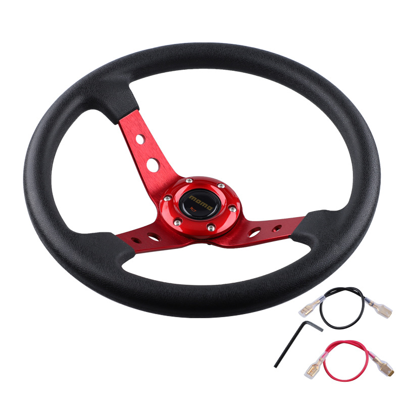 14inch Car Modification Momo Steering Wheel 350mm Imitation Racing Steering Wheel Pu Competitive Gaming Yacht Karting