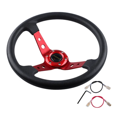 14inch Car Modification Momo Steering Wheel 350mm Imitation Racing Steering Wheel Pu Competitive Gaming Yacht Karting (Sükan sisteminin digər hissələri) - red