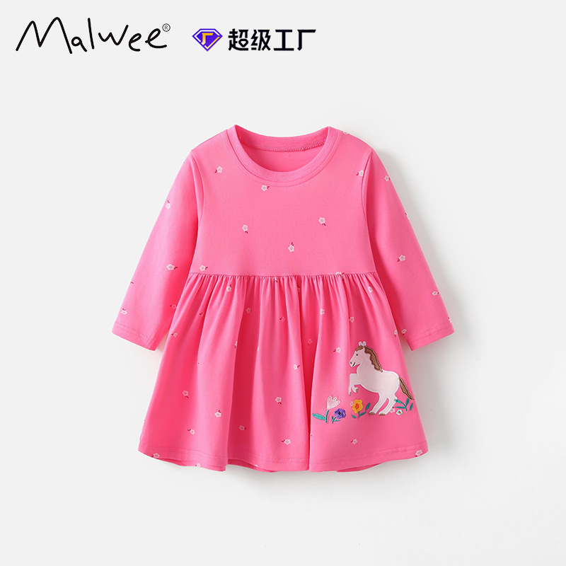 Malwee transfronterizo vestido de niña otoño y invierno nuevo estilo europeo y americano niño de cuello redondo de manga larga vestido de princesa de niña encantadora