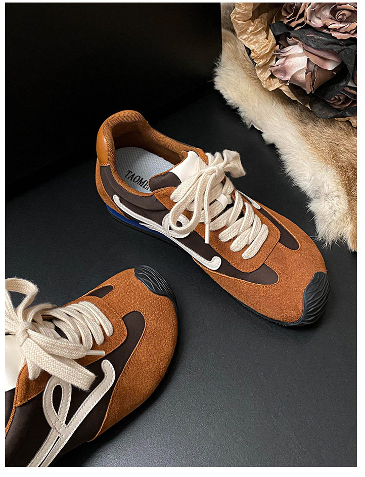 Giày sneaker nữ dáng Agandexun buộc dây tăng chiều cao bên trong 5 cm, mũi tròn, phong cách casual — Màu hồng, Màu nâu đậm, Màu xám, Màu đen chi tiết 27