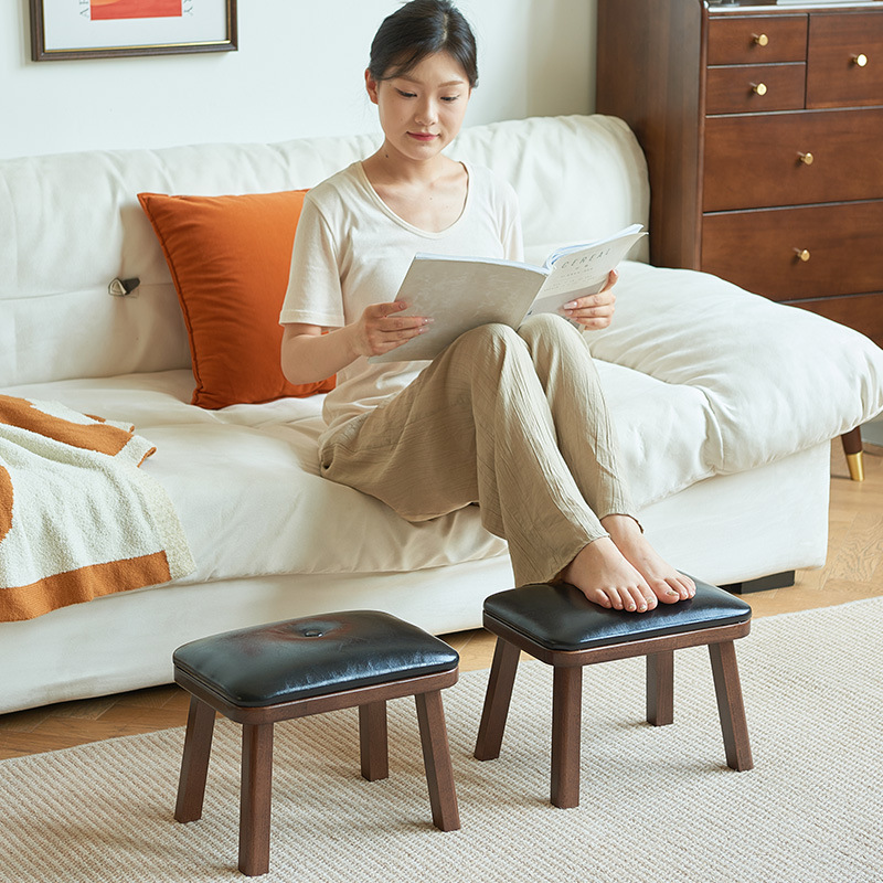 Jade stool solid wood small stool household plank stool wooden sofa stool footstool soft cushion rectangular low stool shoe changing stool