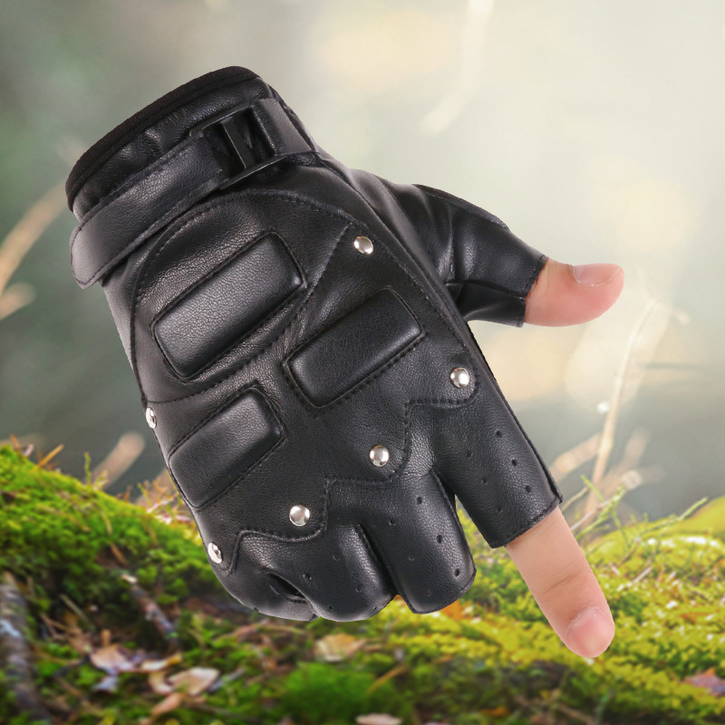 Medio dedo guantes de cuero hombres y mujeres al aire libre fitness montar motocicleta al aire libre absorción de choque deportes rendimiento motocicleta guantes de cuero