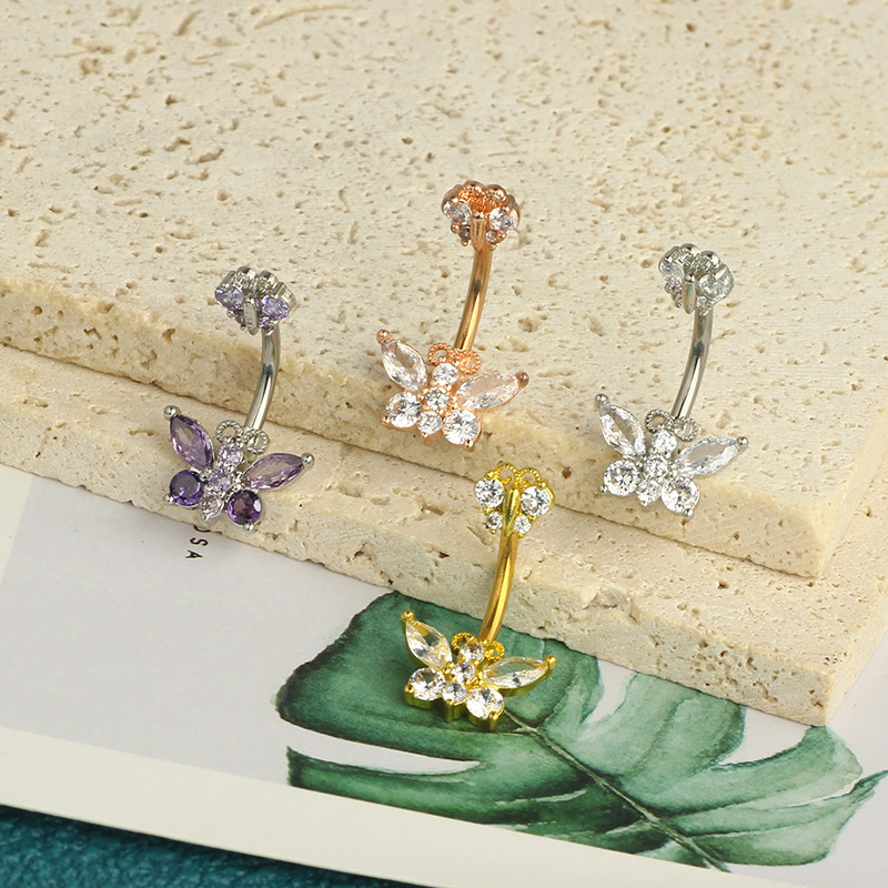 Belly Rings Piercing Type 1 Piece Belly Rings Simple Style Classic Style Solid Color 304 Stainless Steel Inlay Zircon Belly Rings