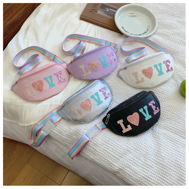 198g Weight Polyester Lining Material Sequins Fashion Element Zipper Closure Type Sling Strap Strap Type Fanny Pack Bags Type Casual, Daily Occasion Pu Leather Material Letter Pattern All Seasons Season Kid'S Gender Cute Style Dumpling Shape Shape Kid'S Pu Leather Letter Cute Sequins Dumpling Shape Zipper Fanny Pack 18
