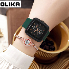 Square minimalist casual couple's watch with fashionable silicone band, unisex version, trendy quartz watch for students