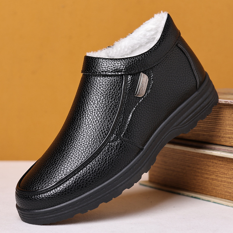2024 Winter Warm Fleece-Lined Soft Sole Men's Casual Leather Shoes Zipper Slip-On Cotton Boots High-Top Cotton Shoes for Middle-Aged and Elderly People 2024 Winter Warm Fleece-Lined Soft Sole Men's Casual Leather Shoes Zipper Slip-On Cotton Boots High-Top Cotton Shoes for Middle-Aged and Elderly People