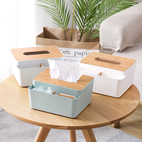 Creative Japanese tissue box, desktop multifunctional wooden tissue box, living room coffee table tissue storage box customization