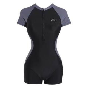 Women's one-piece swimsuit zipper conservative student flat angle belly covering training sports swimming suit new swimsuit