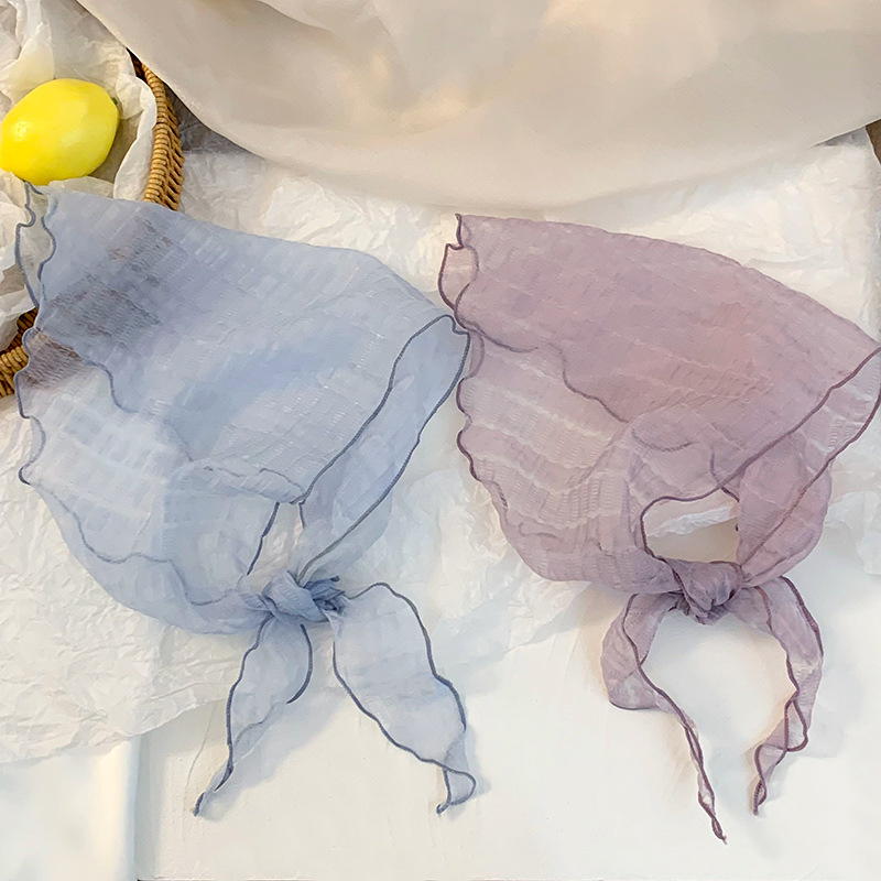 Bufanda triangular babero femenino nuevo estilo literario todo-fósforo cuello bufanda pequeña bufanda de seda pañuelo de sensación de alta calidad accesorios para el cabello pastoral femenino de verano