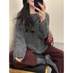 2025新款圆领彩色点点针织打底衫女秋冬宽松显瘦百搭软糯毛衣上衣
