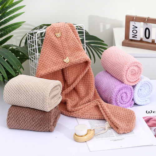 Dry hair cap, pineapple plaid shower cap, coral velvet quick-drying turban, instantly absorbent, microfiber thickened double-layer gift
