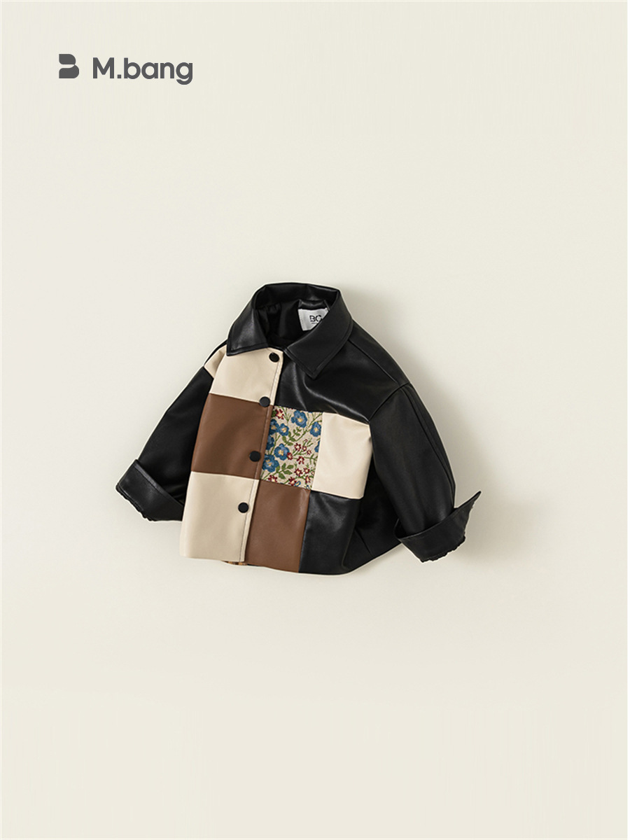 Ropa infantil Youbao, nueva chaqueta de cuero para niños, estilo versátil de primavera y otoño, con diseño de patchwork elegante.