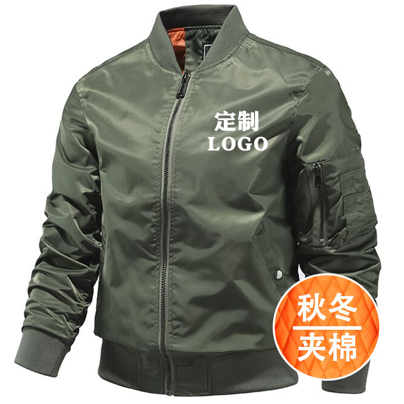 Flying Jacket Men's Team Printing LOGO Spring and Autumn Work Clothes Workwear Clip Cotton Jacket Men's and Women's Baseball Clothes