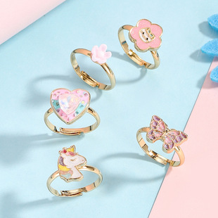 New cross-border children's charm ring sweet butterfly love flower girl all-match ring