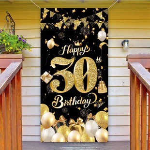 Black Gold Birthday Door Curtain Party Decoration Supplies Birthday Happy Birthday Door Cover Banner Background Layout Poster