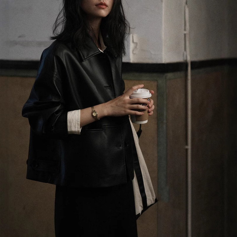 预售“摩登年代”法式短款皮衣春季新款复古休闲外套女|undefined