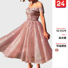 2025欧美女装外贸新款宴会晚礼服wish性感V 修身短款小礼服连衣裙