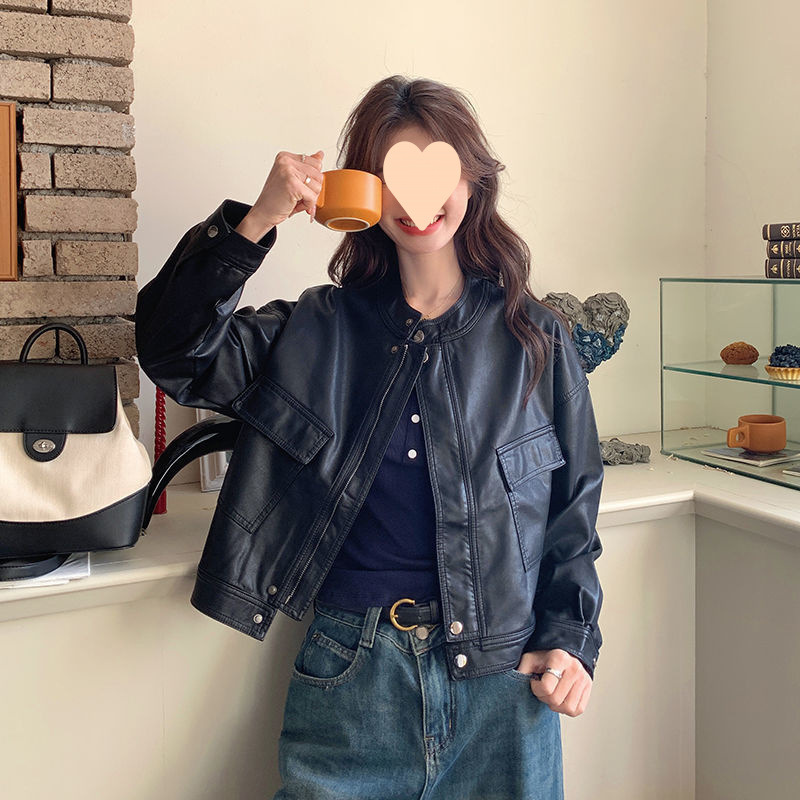 Versatile Leather Jacket Women's Short 2025 Spring & Fall New Korean Style Loose Casual Motorcycle Jacket Fashion Jacket Outer Wear