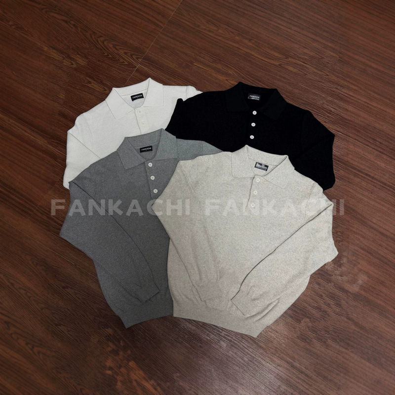[Cotton yarn] Men's autumn knit sweater with a classic collar, long sleeves, and a sophisticated, mature style, perfect for layering and creating a "old money" look