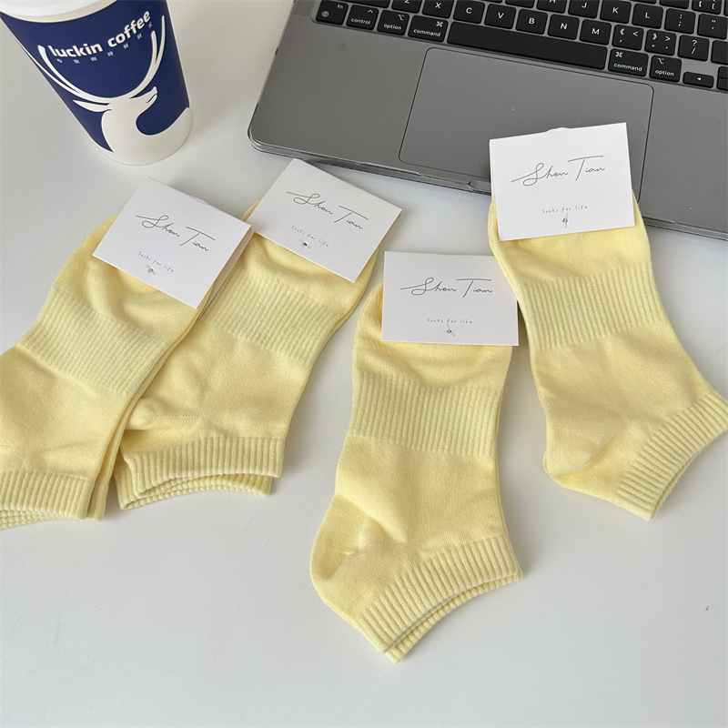 Light Yellow Socks Women's Summer Thin Colorful Boat Socks Dopamine Wear and Wear Candy Color Short Socks Ins Fashionable Skate Shoes