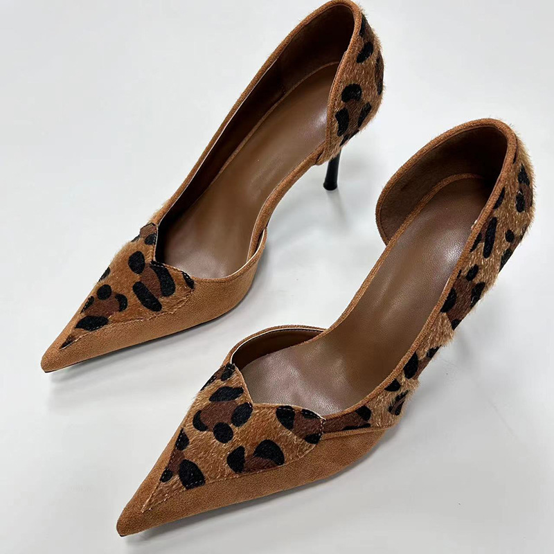 European and American Style Hot Girl Pointed-Toe Leopard Print High Heels Women's Spring Melard Shallow Mouth Sexy Stiletto Shoes (Tax Not Included)