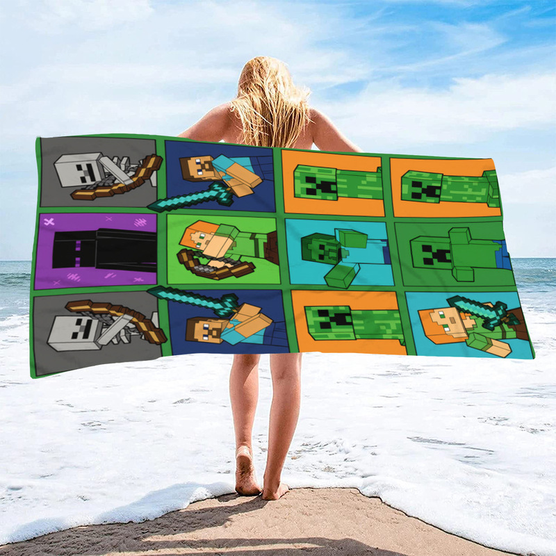 Anime Beach Towel My World Series 2 Microfiber Beach Towel Swimming Bath Towel Variety Square Towel Beach Towel