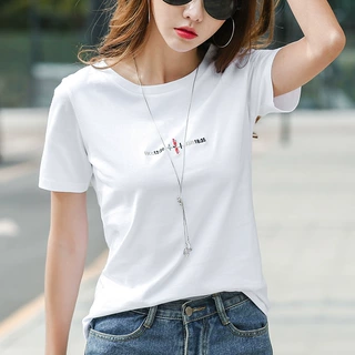 225正肩白色短袖t恤女宽松圆领体恤时尚洋气遮肚显瘦大码半袖上衣