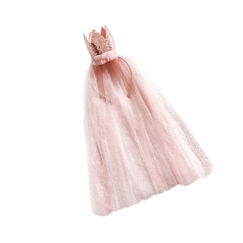 Birthday princess crown veil headband glitter sequin crown headband happy birthday party props headdress hair accessories