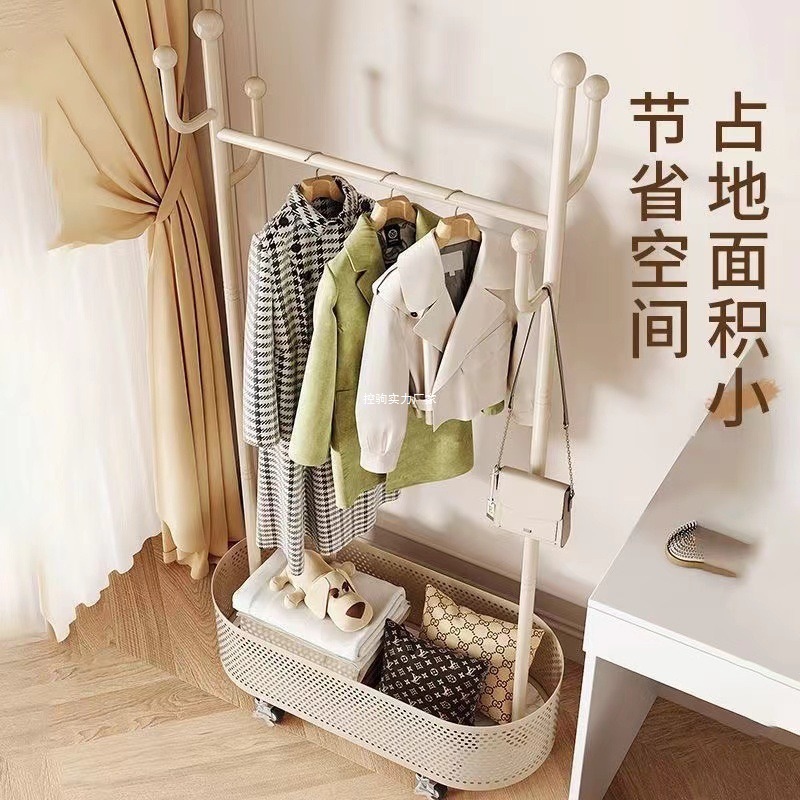 Percha de ropa de piso dormitorio percha de ropa móvil con ruedas balcón doméstico sala de estar percha de ropa de lujo ligera percha de ropa percha de sombrero de barra única