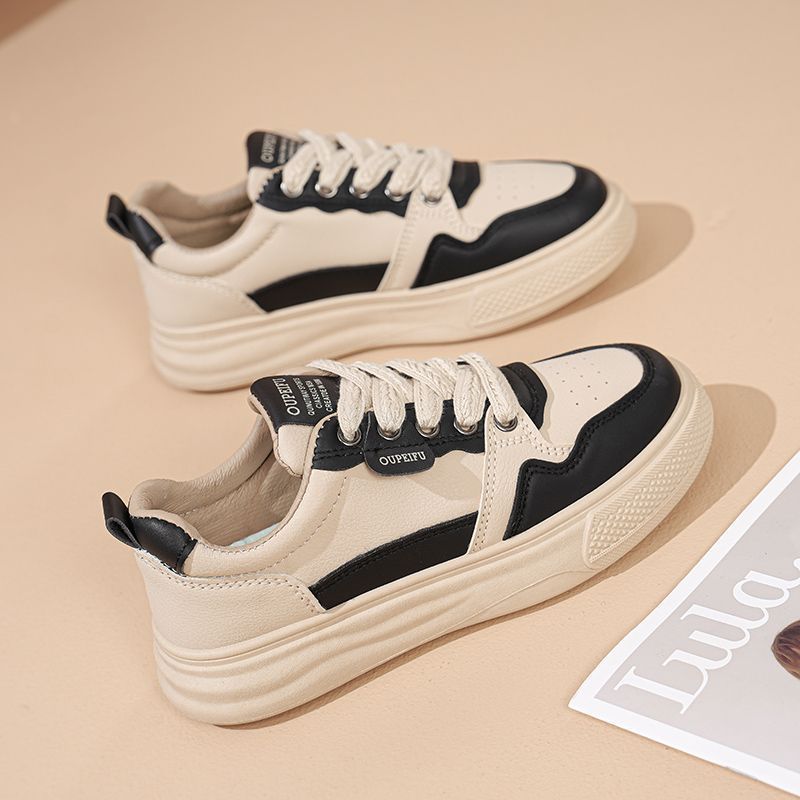 Trendy Popular Leather Casual Shoes for Women 2025 Spring New Fashion Sports Shoes Thick-Soled Wear-Resistant Running Shoes