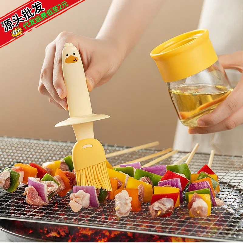 [silicone brush with bottle] high temperature resistant integrated glass oil bottle household silicone brush kitchen bbq special brush