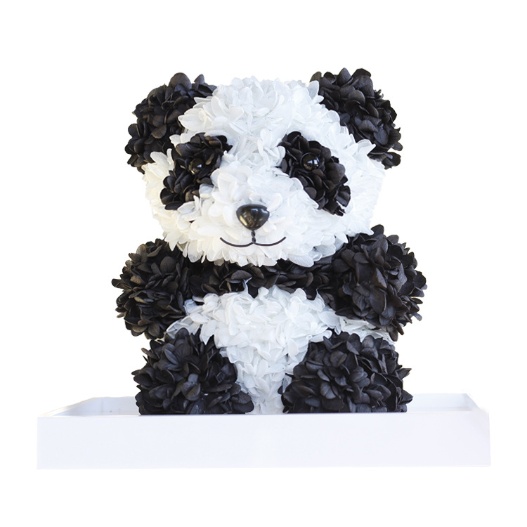 Día de San Valentín flor eterna gigante Panda bola hydrangea muñeca caja de regalo de acrílico para novia regalo de cumpleaños al por mayor