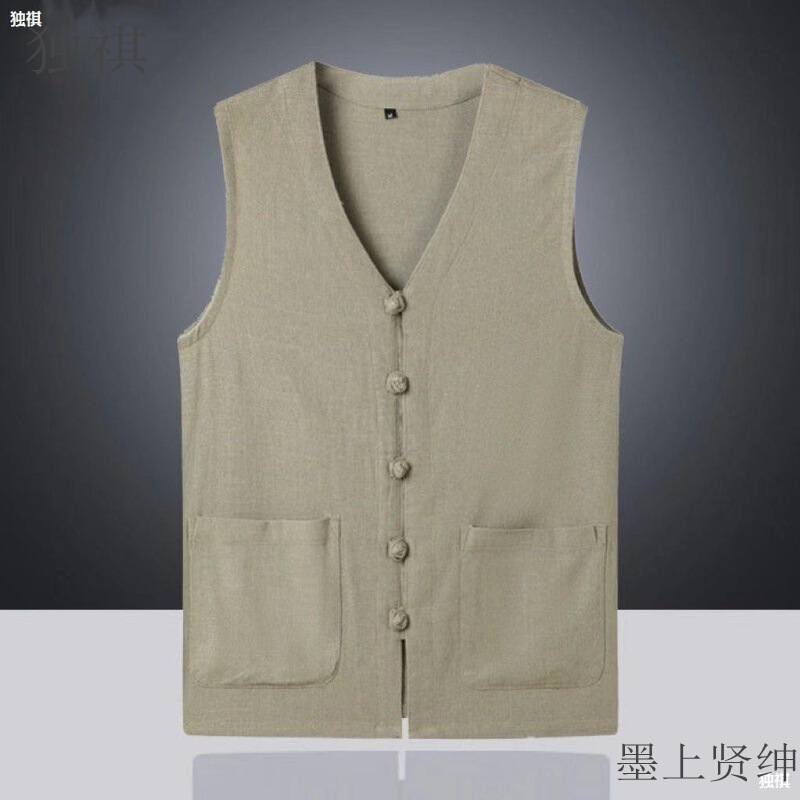 Summer Thin Chinese Style Men's High-end Vest Loose Oversize Plus Size Vintage Cotton Linen Vest Waistcoat