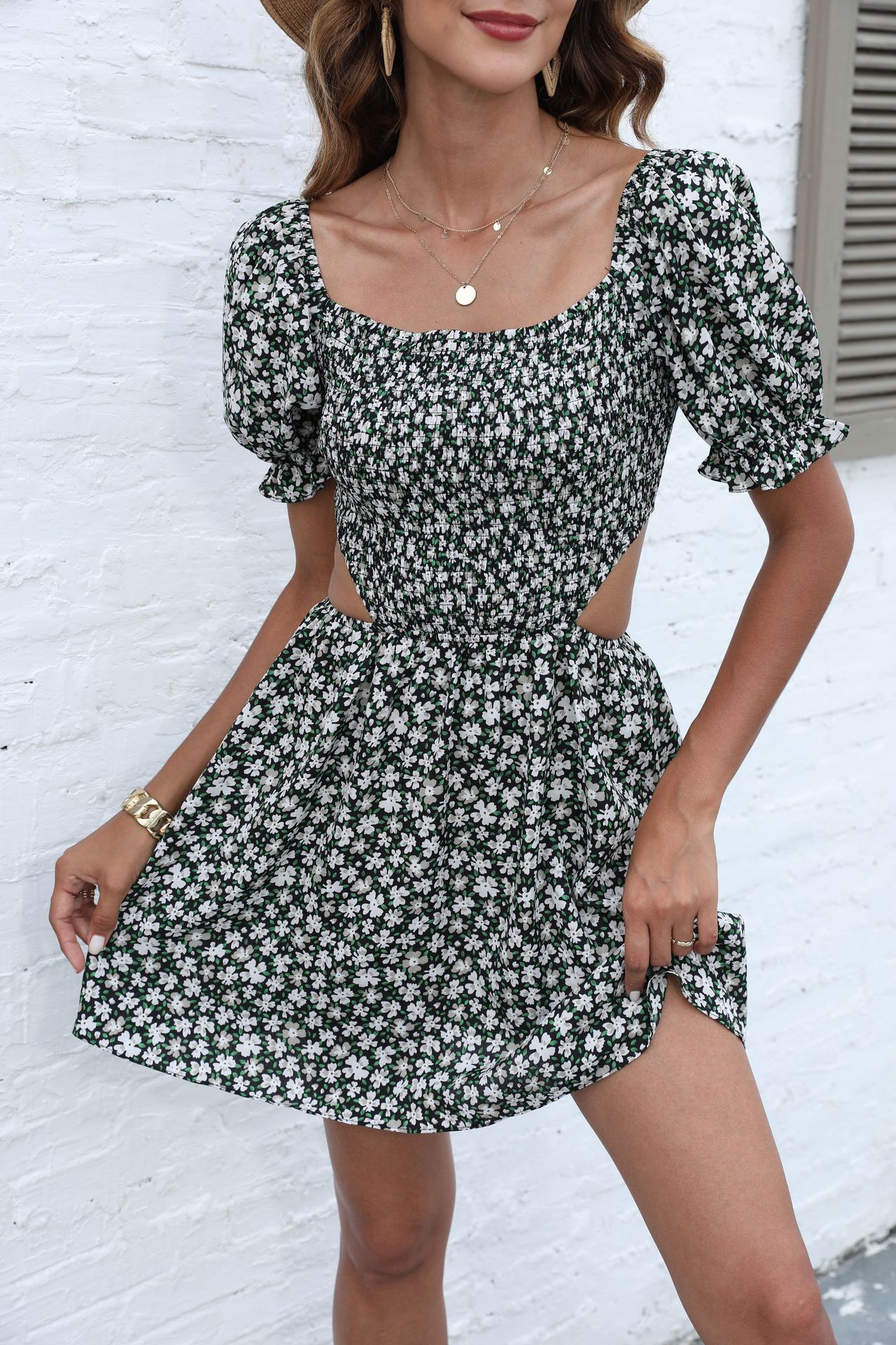 Europeo y americano transfronterizo primavera y verano Comercio exterior nueva ropa de mujer deseo Amazon fuera del cuello vestido floral falda image 2