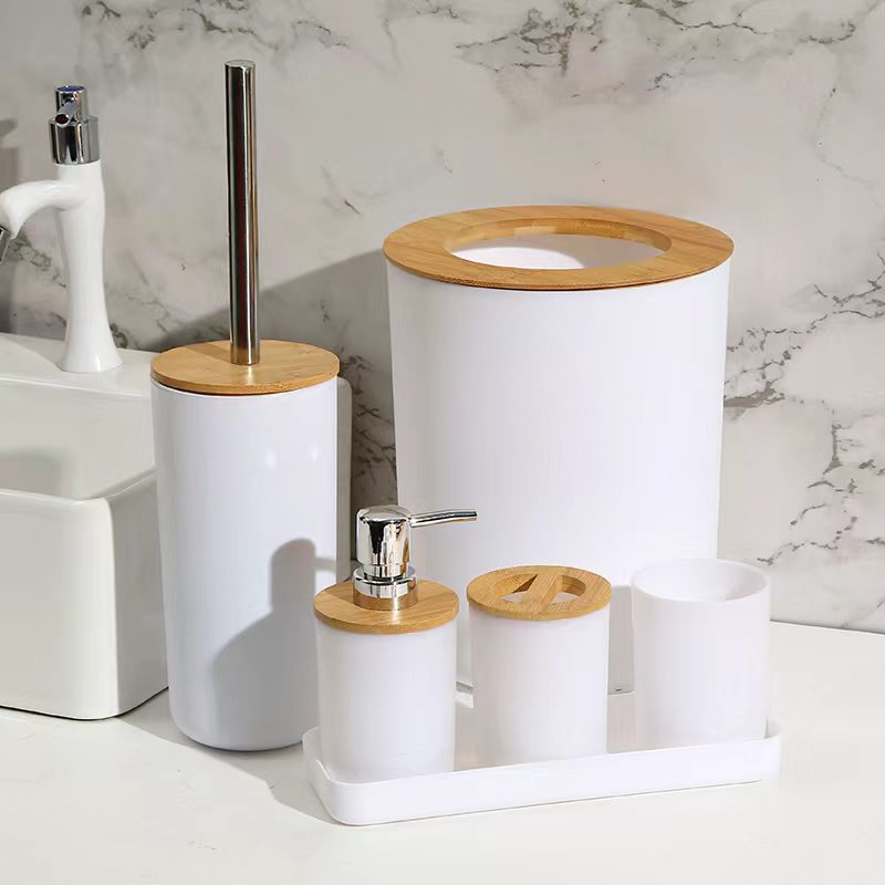 Color sólido blanco y negro de alta gama, caja de jabón, soporte de cepillo de dientes, botella de emulsión, enjuague bucal, caja de algodón, oferta transfronteriza