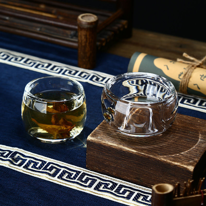 Taza de llave de dedo transparente y gruesa, no caliente, taza de té china, taza principal anti-calor, vidrio de alta calidad