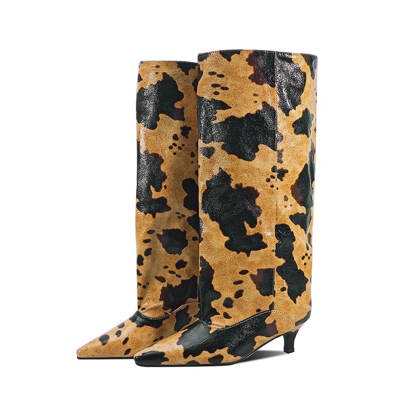 European and American Style Export Autumn and Winter New Fashion Knee-High Boots with Kitten Heel and Ultra-Wide Tube Design, Sizes 35-47