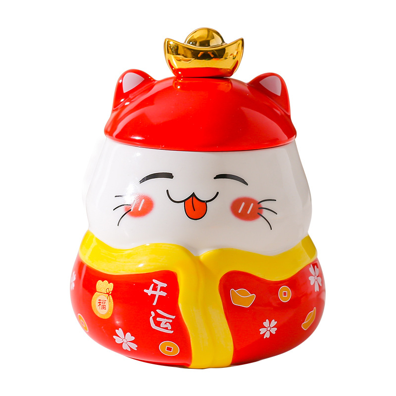 Taza de cerámica de estilo japonés creativo gato afortunado taza de dibujos animados lindo taza de agua de pareja con tapa cuchara taza de café de regalo