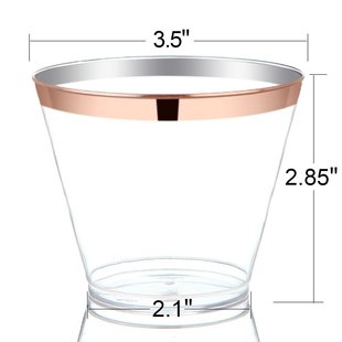 9oz Rose Gold Disposable Cup Injection Dessert Restaurant Wine Table Beverage Cup Transparent Hard Plastic Cup