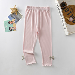 Middle-aged and older girls' elastic leggings 2024 new summer children's pants grid bow fungus hem children's clothing pants