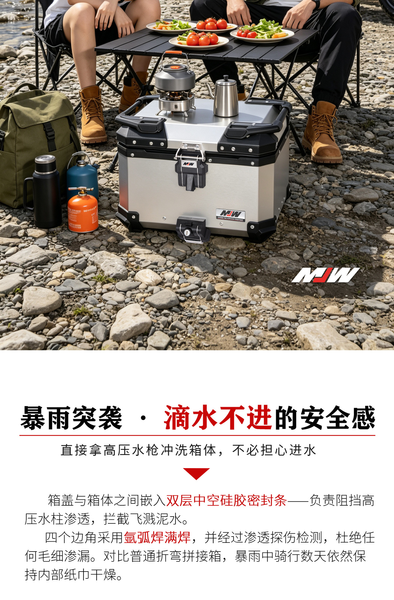 MJW flat full anodized silver BM lock 45L quick-release motorcycle aluminum alloy tail box waterproof trunk storage box
