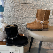 复古皮带扣西部靴2025新款冬季瘦瘦靴粗跟显瘦大筒围英伦风短靴女