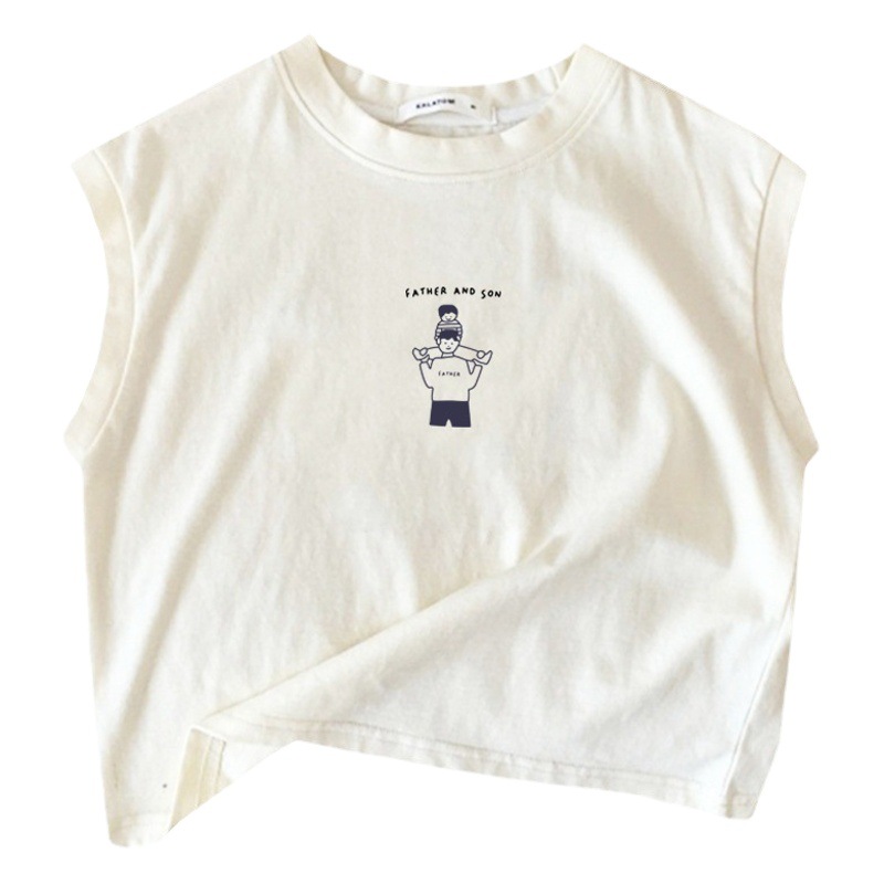 Camiseta sin mangas de algodón puro para bebés y niños, nuevo diseño de dibujos animados 2026, chaleco versátil para niños y niñas, camiseta sin mangas de verano