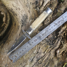 黄牛骨柄 户外不锈钢折叠刀防身便携式野营锋利求生小刀 配泥龙套