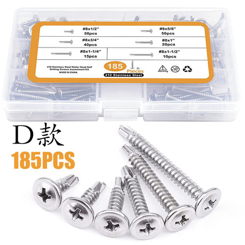 Cross-border box-packed screws 400pcs/380pcs 410 stainless steel hexagonal countersink self-tapping screws set with multiple styles