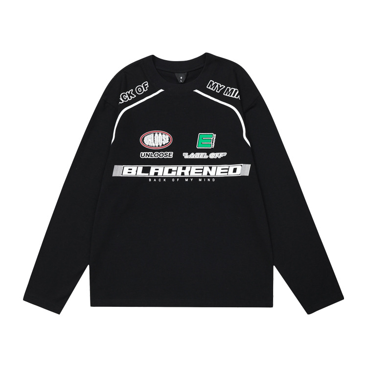 # OVDY Otoño Nueva marca de moda Americana original de los hombres y las mujeres de la misma motocicleta estilo impreso suelta cuello redondo manga larga moda